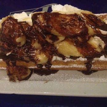 Brussels Bistro - Waffle with bananas and chocolate syrup - Belgian Near Me - Laguna Beach, California