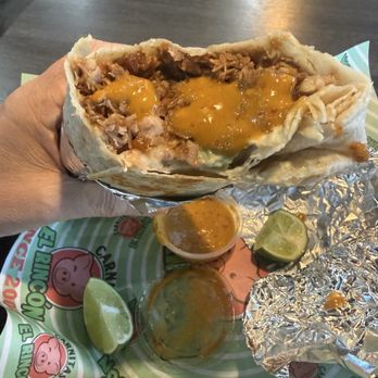 Carnitas El Rincón - Super carnitas burrito with hot sauce. - Tacos Near Me - Lodi, California Carnitas El Rincón - Super carnitas burrito with hot sauce. - Tacos Near Me - Lodi, California