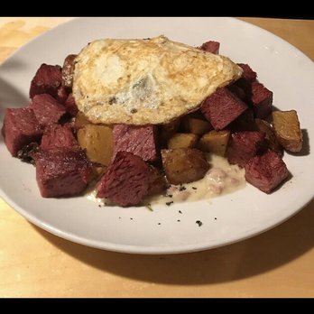 Venture Kitchen And Bar - Corn beef hash - with eggs fried hard. (They make them easy.) - Pizza Near Me - Hampton, Virginia Venture Kitchen And Bar - Corn beef hash - with eggs fried hard. (They make them easy.) - Pizza Near Me - Hampton, Virginia