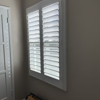 Shutters By Rae - Bedroom window with shutters installed. - Shutters Near Me Shutters By Rae - Bedroom window with shutters installed. - Shutters Near Me