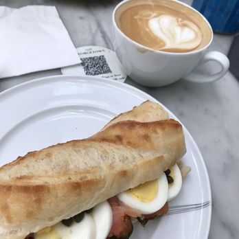 Café Georgetown - Smoked salmon baguette and latte. - Coffee & Tea Near Me - Washington, DC, District of Columbia