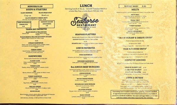 Menu photo 1 Seahorse St. Pete Beach, FL Menu photo 1 Seahorse St. Pete Beach, FL