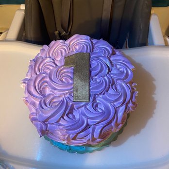 Sorella's Cake Studio - Smash cake with cherry chip cake, vanilla mousse, and an edible chocolate "1" on top! - Custom Cakes Near Me - Livonia, Michigan