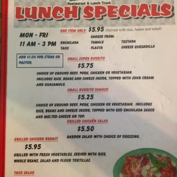 La Primavera Restaurant - Their "Lunch Special" menu. - Mexican Near Me - Martinez, California