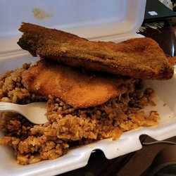 Ocean Blue Seafood Restaurant - Whiting (top), flounder & fried rice.