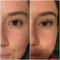 Body Lash and Brow - Before on the left and after on the right. I did an eyelash lift, eyebrow wax, and tint. Stunning.