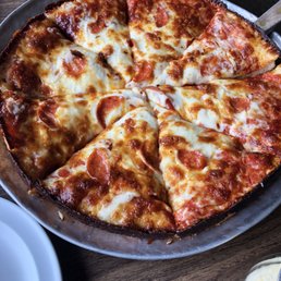 Deep dish pepperoni pizza.