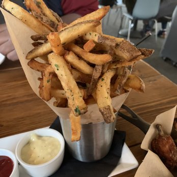 District - Oakland - French fries (that white sauce was terrific) Can't really mess up fries, right? Lol - Wine Bars Near Me - Oakland, California District - Oakland - French fries (that white sauce was terrific) Can't really mess up fries, right? Lol - Wine Bars Near Me - Oakland, California