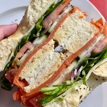 Everything Bagels - feisty salmon on salt & pepper bagel - Bagels Near Me - Soldotna, Alaska