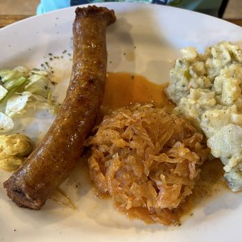 Bodensee Restaurant - Garlic wurst, sauerkraut and German potato salad - German Near Me - Helen, Georgia Bodensee Restaurant - Garlic wurst, sauerkraut and German potato salad - German Near Me - Helen, Georgia