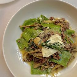 Ristobar - Spinach Pappardelle with Wild Mushrooms, Italian Sausage, and Crescenza Cheese.