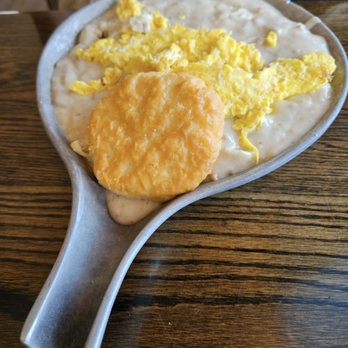 Three Squares Restaurant - Biscuits & Gravy with scrambled eggs. Very good - American Near Me - Waupaca, Wisconsin