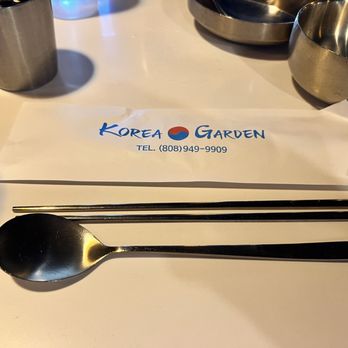 Korea Garden - Love the silverware, real Korean metal spoons and jugarak. - Korean Near Me - Honolulu, Hawaii Korea Garden - Love the silverware, real Korean metal spoons and jugarak. - Korean Near Me - Honolulu, Hawaii