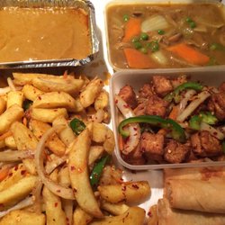China Express - Vegan Special Box - vegan 'duck', curry sauce, veg spring rolls, salt & chilli tofu and salt & chilli chips.