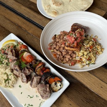 Nomad Eatery - LAMB SKEWER Grilled Salmon Esquites - Mediterranean Near Me - El Segundo, California