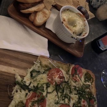 Around the Corner - Margherita flat bread and spinach artichoke dip - Breakfast & Brunch Near Me - Houston, Texas