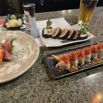 Sushi Lounge - Gluten Free Chef's Mix Sashimi Plate Gluten Free Red Dragon Roll roll - Sushi Bars Near Me - Point Loma, California Sushi Lounge - Gluten Free Chef's Mix Sashimi Plate Gluten Free Red Dragon Roll roll - Sushi Bars Near Me - Point Loma, California