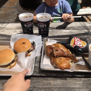 Black's Barbecue Austin - Pulled pork sandwich, brisket sandwich, 1/2 pound of chicken and a medium side of Mac & cheese! - Barbeque Near Me - Austin, Texas