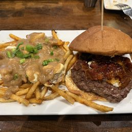 burger with poutine fries burger with poutine fries