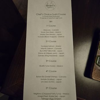 Shiro's - Menu for the omakase - Sushi Bars Near Me - Seattle, Washington