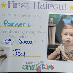 Sharkey's Cuts for Kids South Tampa - First haircut certificate!