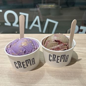 Crema Ice Cream - Ube tres leche flan & hojicha blackberry - Ice Cream & Frozen Yogurt Near Me - Burnaby, British Columbia