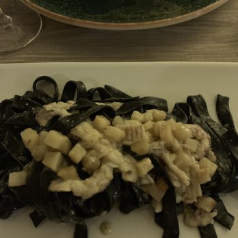 Osteria Bancogiro - Black linguine with cod - Italian Near Me - Venezia, VE Osteria Bancogiro - Black linguine with cod - Italian Near Me - Venezia, VE