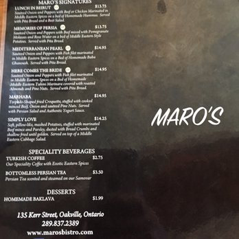Maro's - Maro's menu front page - Middle Eastern Near Me - Oakville, Ontario Maro's - Maro's menu front page - Middle Eastern Near Me - Oakville, Ontario