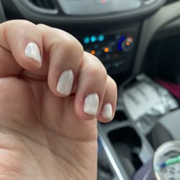 Nails not fully filled with color to the edges, and just missing completely in some spots on my nail