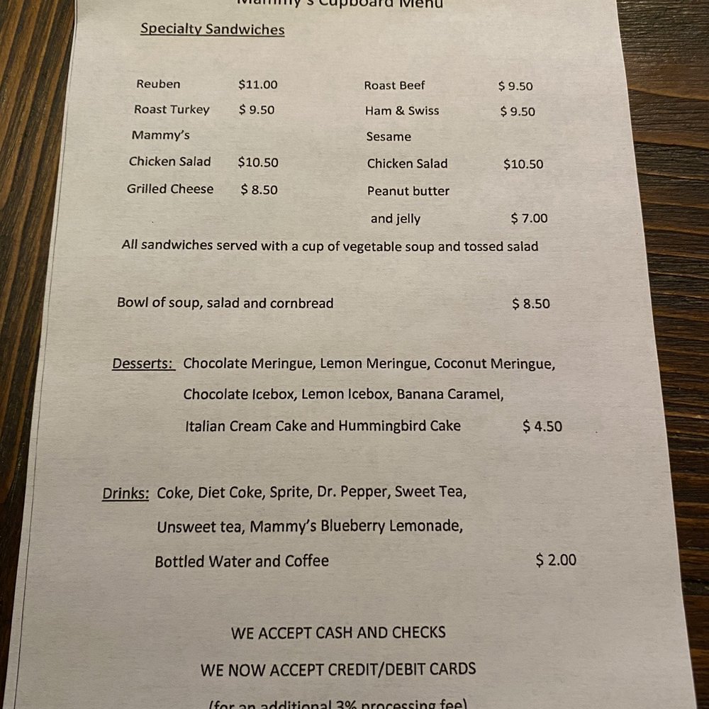Mammy's Cupboard - Daily menu for Thursday. - American Near Me - Natchez, Mississippi Mammy's Cupboard - Daily menu for Thursday. - American Near Me - Natchez, Mississippi