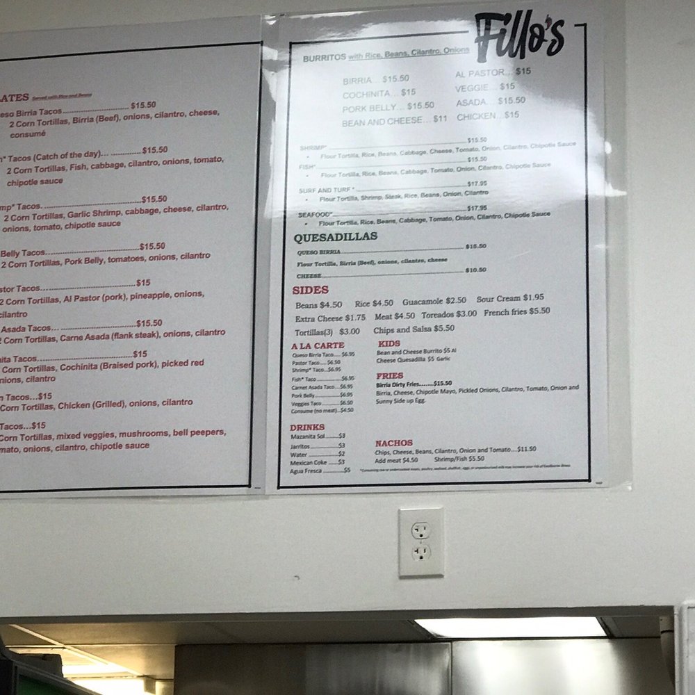 Fillo’s - Menu - Mexican Near Me - Kapaa, Hawaii