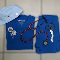 Medical uniforms - Greys Anatomy Evolve Stretch_Womens Royal Scrub Set with Stethescope & Accesories_Medical Uniforms-San Antonio