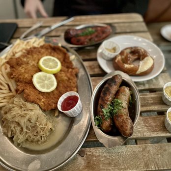 Black Forest Brooklyn - Build your own Schnitzel (pork) and side of two sausage - German Near Me - Brooklyn, New York Black Forest Brooklyn - Build your own Schnitzel (pork) and side of two sausage - German Near Me - Brooklyn, New York