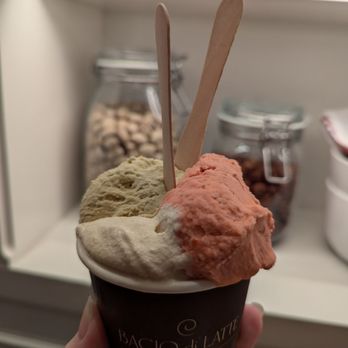 Bacio Di Latte - Pistachio, Strawberry Sorbet, and Salted Caramel - Gelato Near Me - Irvine, California