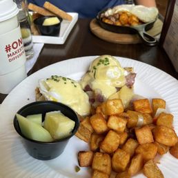 Eggs Benedict and farmhouse skillet hash.
