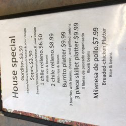 Tacos Y Nieves Calvillo - Back of Menu