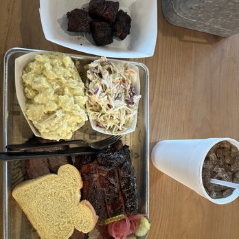 Wrights Barbecue Rogers - Brisket with ribs, deviled egg potato salad, and coleslaw. - Barbeque Near Me - Rogers, Arkansas