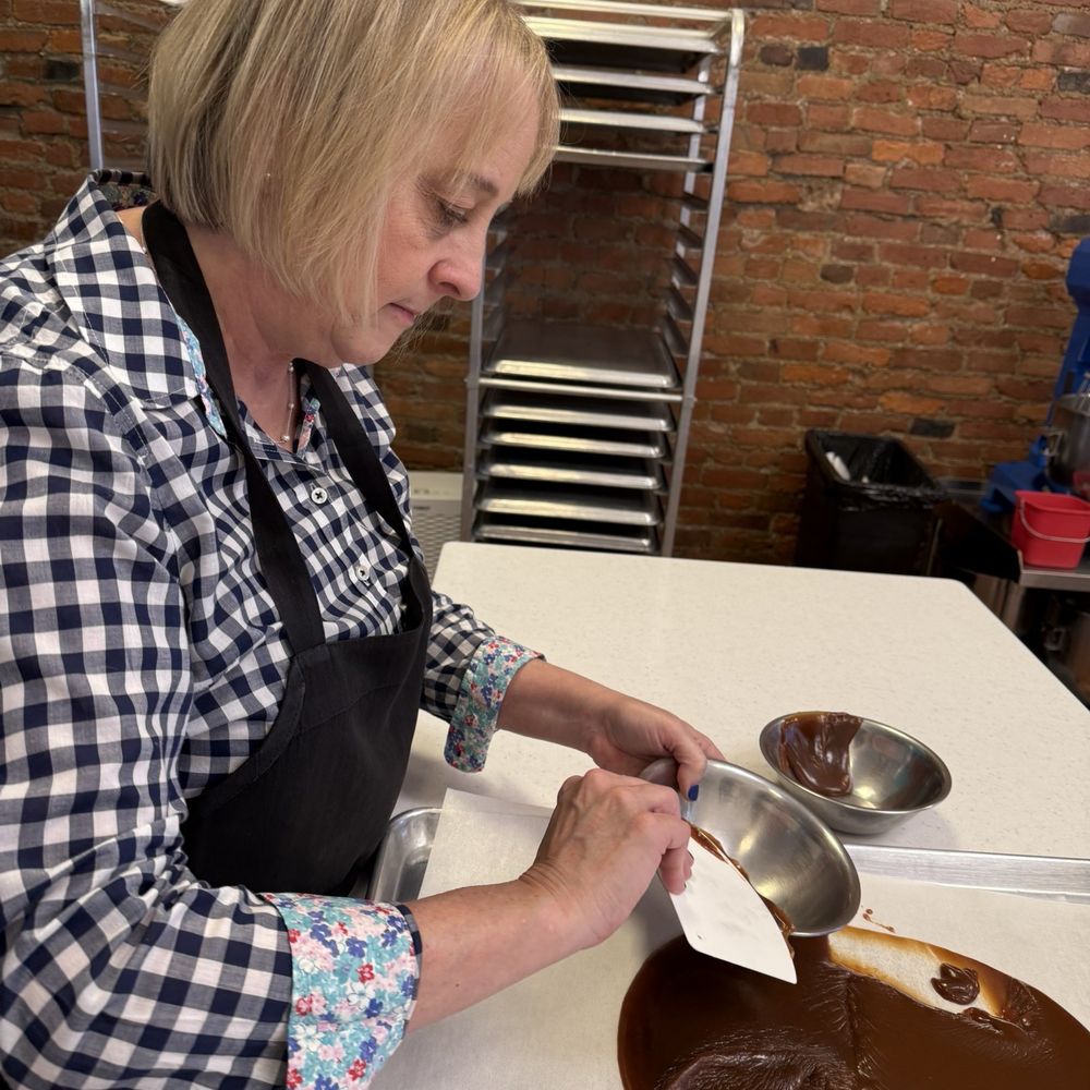 Batching up our salted Carmel sauce for filling Batching up our salted Carmel sauce for filling