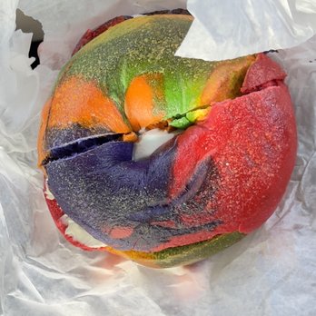 What A Bagel Cafe - Rainbow bagel with cream cheese - Bagels Near Me - White Plains, New York