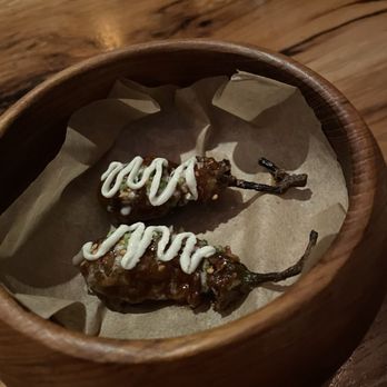 Barley Swine - The eggplant/fish caramels (like an "eggplant jalapeño popper") - New American Near Me - Austin, Texas