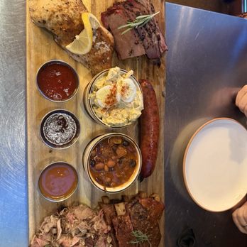 Ruby Red's BBQ - The platter with beans/brisket and potato salad - Barbeque Near Me - La Habra, California Ruby Red's BBQ - The platter with beans/brisket and potato salad - Barbeque Near Me - La Habra, California