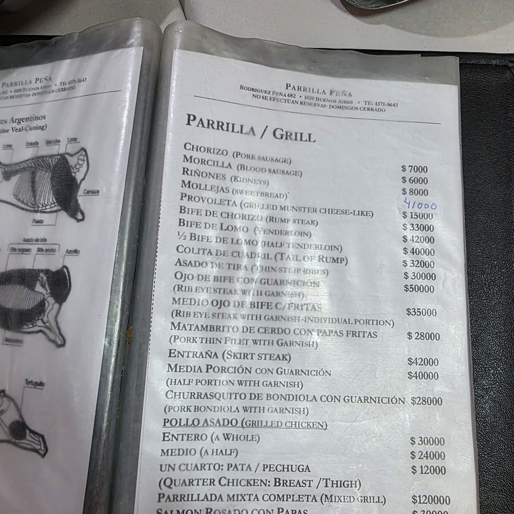 Parrilla Peña - The grill menu as of May 2025. Very close now to US prices. Value is not what it used to be. - Argentine Near Me - Buenos Aires, C Parrilla Peña - The grill menu as of May 2025. Very close now to US prices. Value is not what it used to be. - Argentine Near Me - Buenos Aires, C