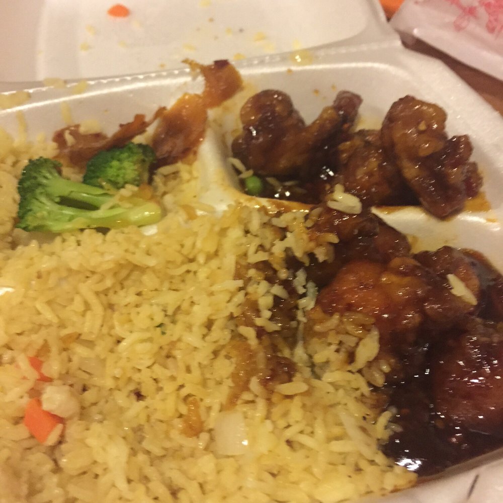 The orange chicken after I finished eating. Easily enough food for 2-3 meals.