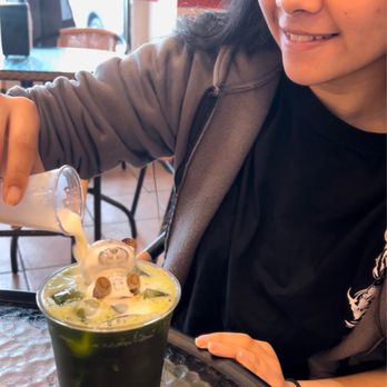 Tira's Foods - Tira offered videoing me bathing my bear!  Thai milk green tea with coffee bear - Vietnamese Near Me - Virginia Beach, Virginia