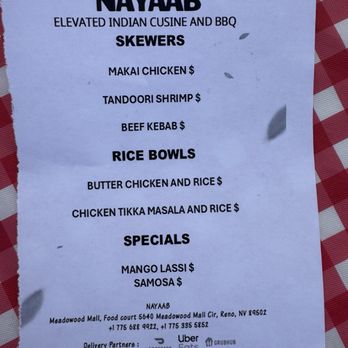 Nayaab - Food truck Friday menu - Indian Near Me - Reno, Nevada