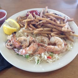 Boathouse Bar & Grill - Grilled shrimp, rice and fries