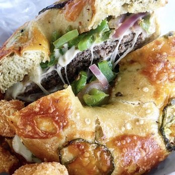 Island Bagels - Steak + Cheese on jalapeño bagel - Breakfast & Brunch Near Me - Carolina Beach, North Carolina Island Bagels - Steak + Cheese on jalapeño bagel - Breakfast & Brunch Near Me - Carolina Beach, North Carolina