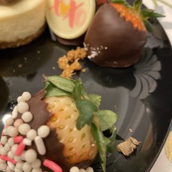 Edible Arrangements - Platter with dipped strawberries and mini cheesecakes