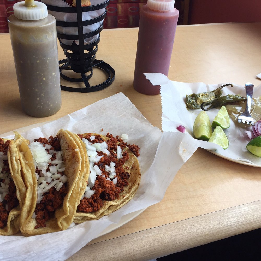 Three chorizo Mexican tacos with no cilantro Three chorizo Mexican tacos with no cilantro
