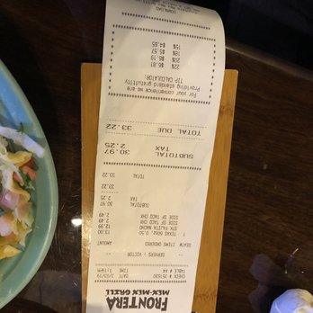 Frontera Mexican Kitchen  - Our bill for 2 people at lunch. $13 for steak & cheese nachos is a little high in my opinion but it was a good lunch! - Mexican Near Me - Sugar Hill, Georgia